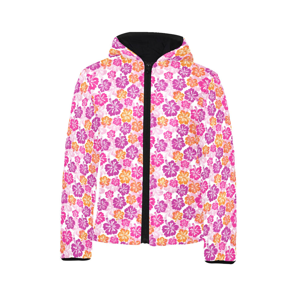 Hibiscus Pattern Print Design 01 Kids' Boys' Girls' Padded Hooded Jacket