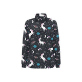 unicorn rainbows moon clound star pattern Women's Long Sleeve Polo Shirt