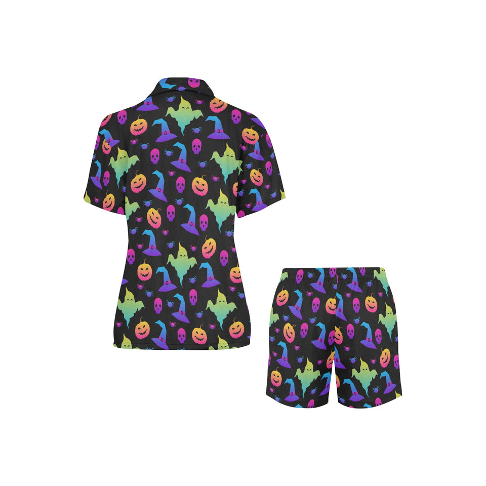 Colorful halloween background Women's V-Neck Short Pajama Set