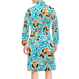 Cute sea otters fishe sea urchin pattern Men's Long Sleeve Belted Night Robe