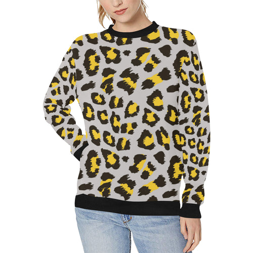 Gray Leopard print pattern Women's Crew Neck Sweatshirt