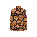 Pumpkin flowers spiderweb Halloween theme Women's Long Sleeve Polo Shirt