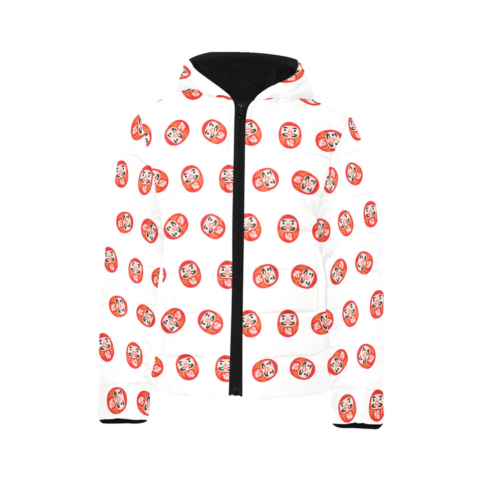 Daruma japanese wooden doll pattern Kids' Boys' Girls' Padded Hooded Jacket