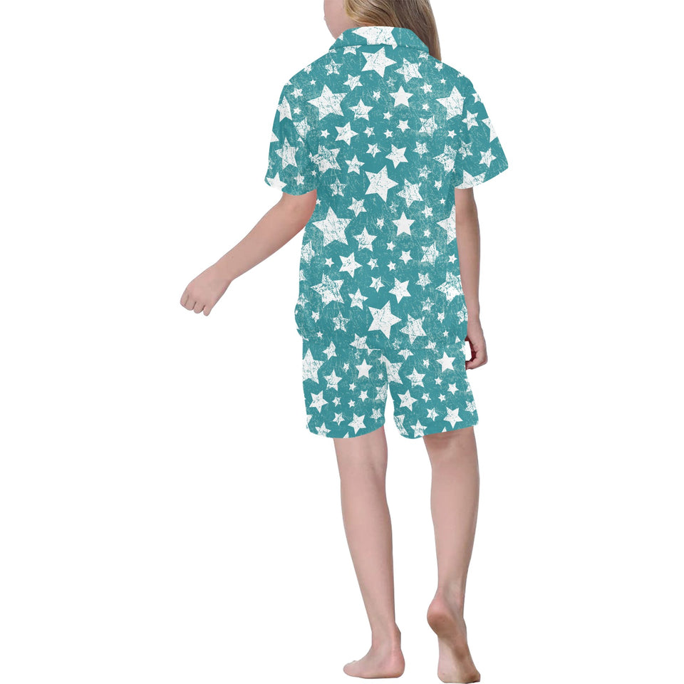 Vintage star pattern Kids' Boys' Girls' V-Neck Short Pajama Set
