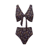 Hummingbird Pattern Print Design 04 Chest Bowknot High Waisted Bikini Swimsuit