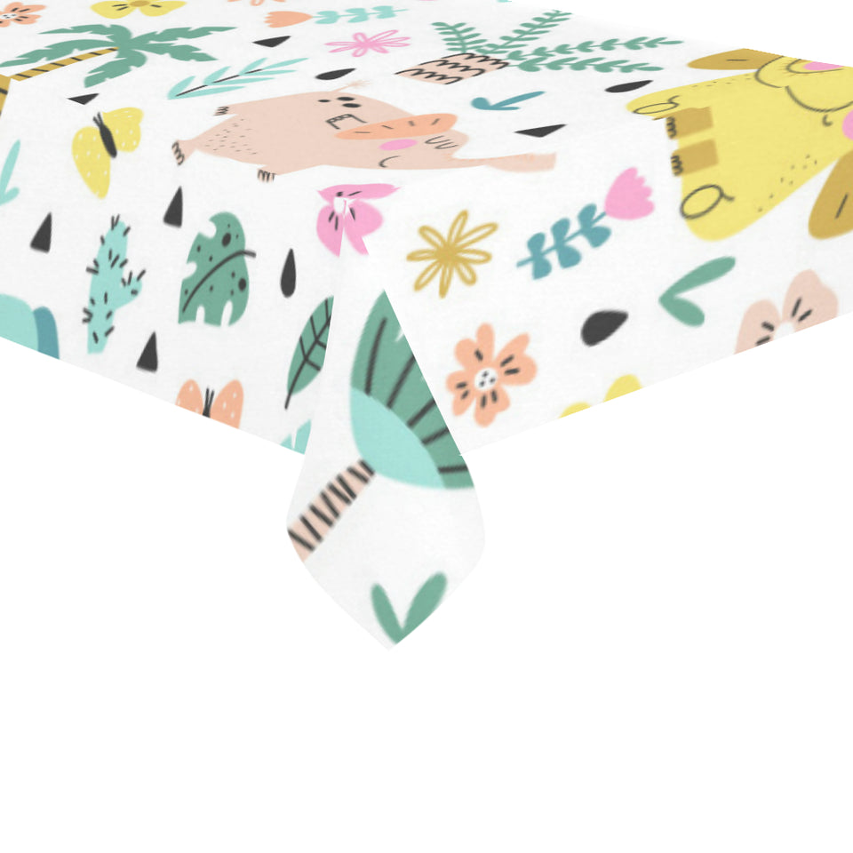 Cute elephants palm tree flower butterfly pattern Tablecloth
