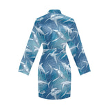Shark hand drawn Women's Long Sleeve Belted Night Robe