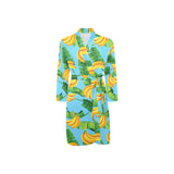 banana leaves banana design pattern Men's Long Sleeve Belted Night Robe