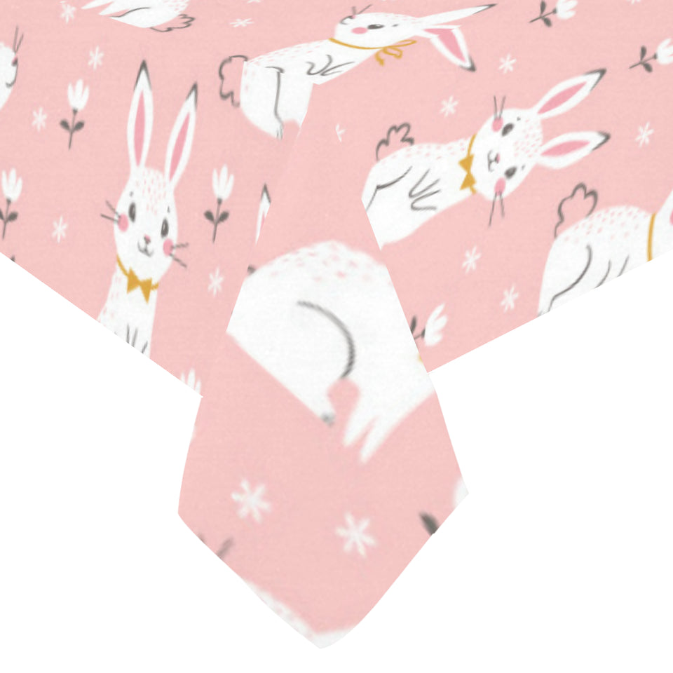 Cute white rabbit flower pink background Tablecloth