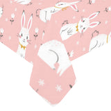 Cute white rabbit flower pink background Tablecloth