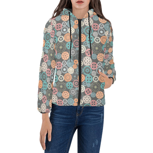 Gear Pattern Print Design 05 Women's Padded Hooded Jacket