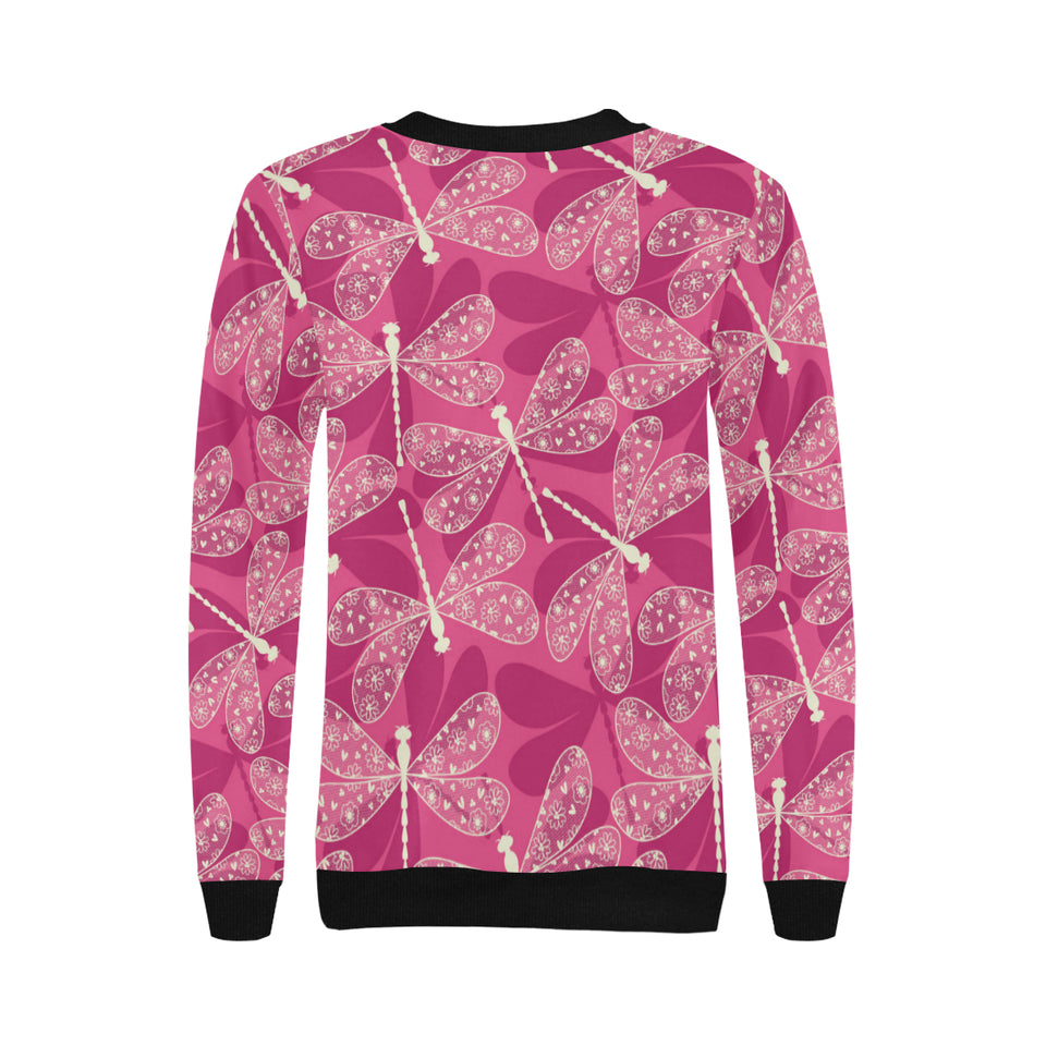 Beautiful dragonfly pink background Women's Crew Neck Sweatshirt