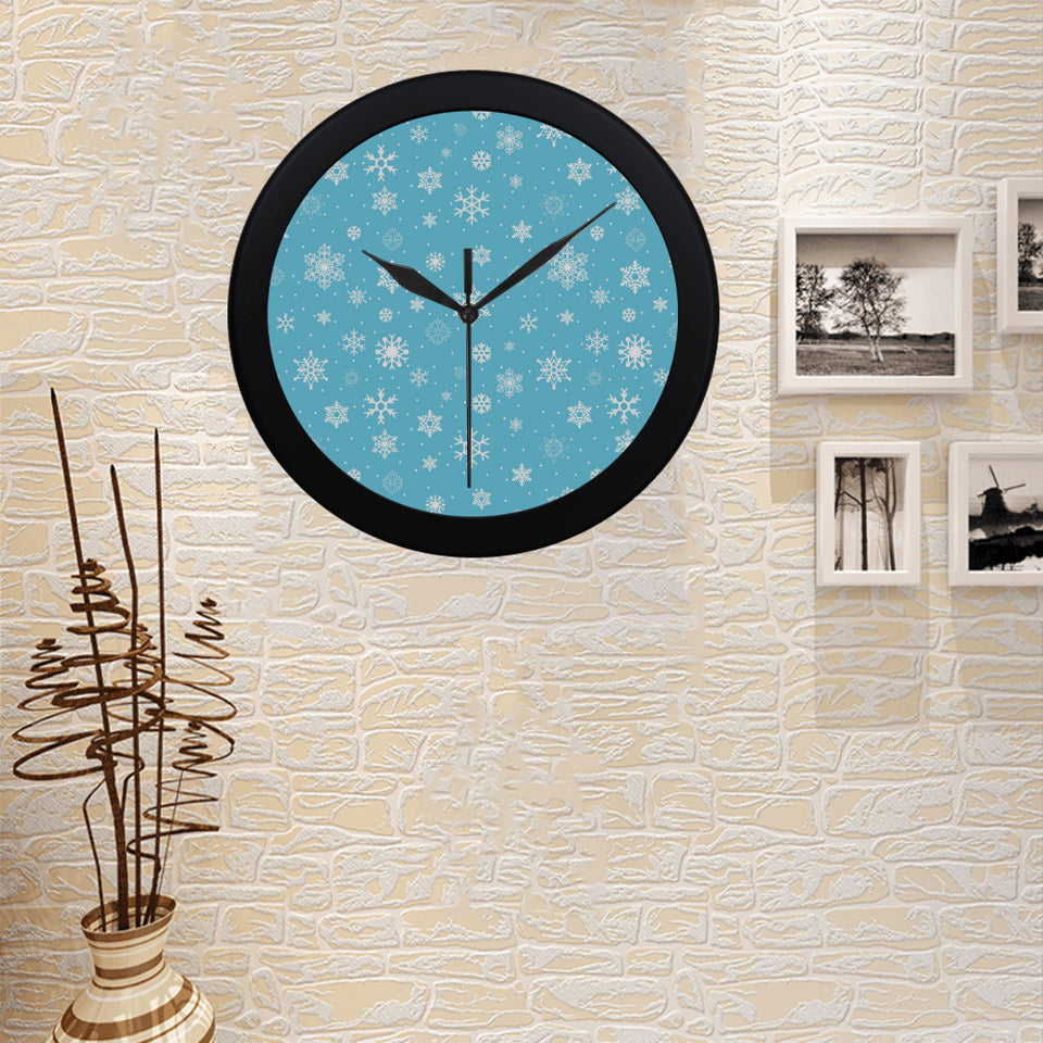 Snowflake pattern blue background Elegant Black Wall Clock