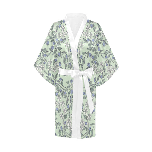 hand drawn blueberry pattern Women's Short Kimono Robe