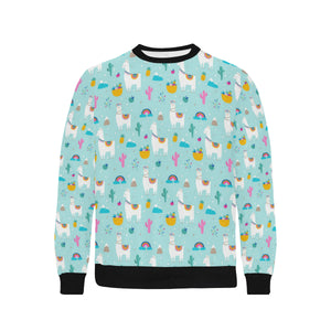 Llama alpaca cactus leaves pattern Men's Crew Neck Sweatshirt