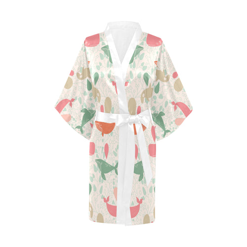 Cute whale pattern Women's Short Kimono Robe