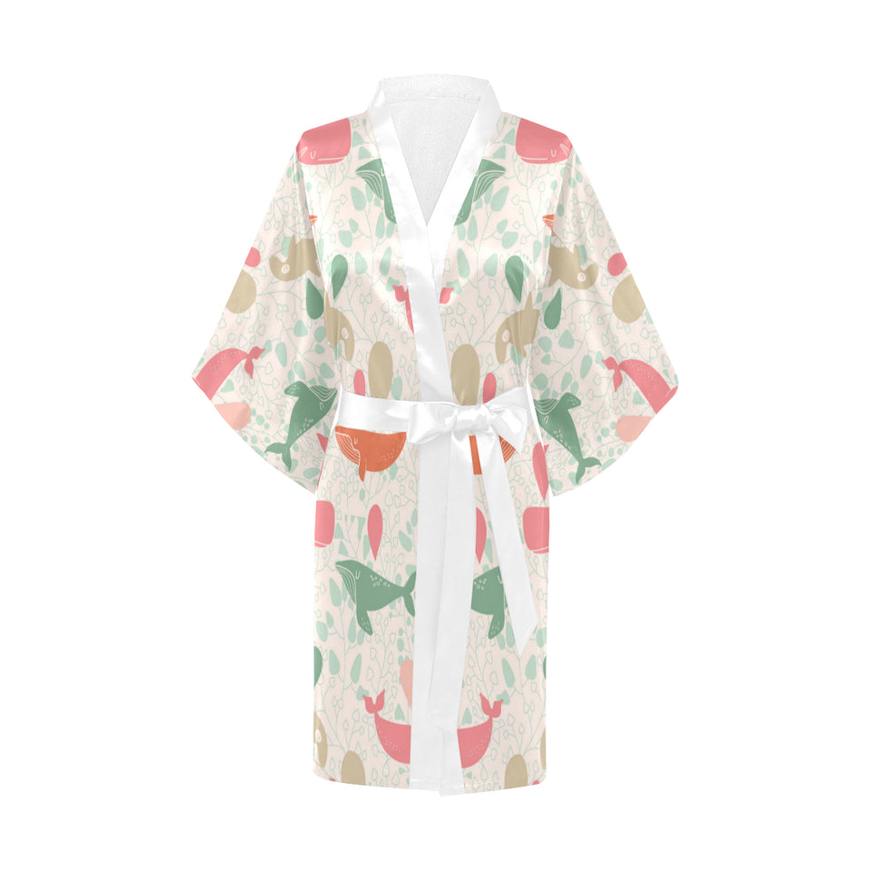 Cute whale pattern Women's Short Kimono Robe
