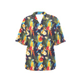 Colorful parrot flower pattern Women's All Over Print Hawaiian Shirt