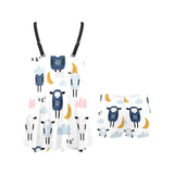 Cute sleeping sheep moon cloud pattern Chest Sexy Pleated Two Piece Swim Dress