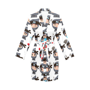Cute ninja design pattern Women's Long Sleeve Belted Night Robe