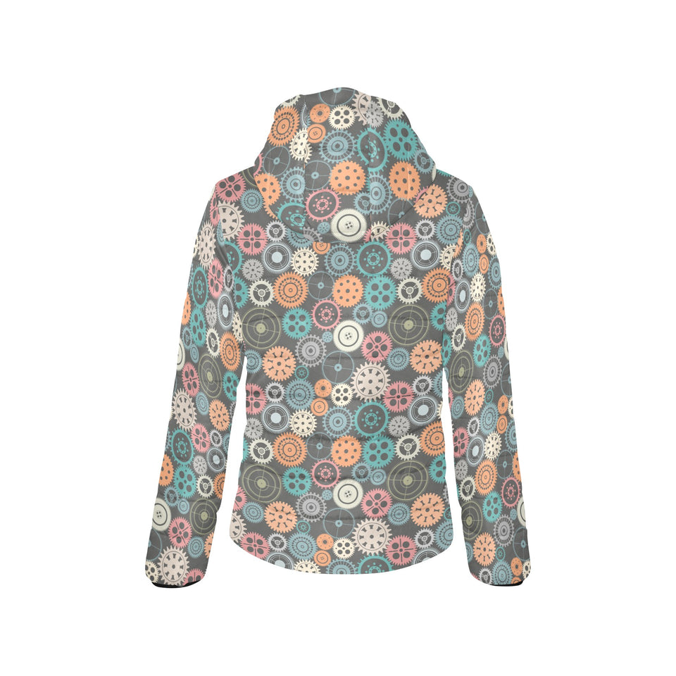 Gear Pattern Print Design 05 Women's Padded Hooded Jacket