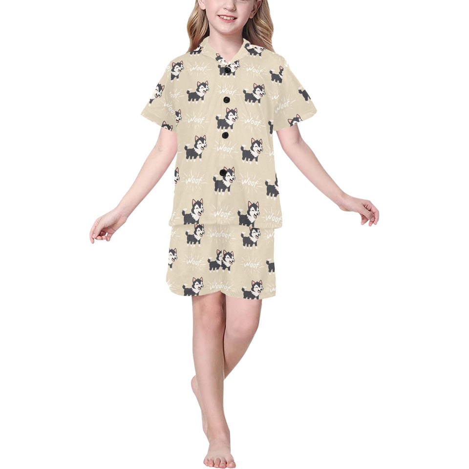 Cute Siberian Husky Kids' Boys' Girls' V-Neck Short Pajama Set