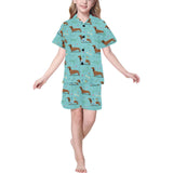Dachshund decorative background Kids' Boys' Girls' V-Neck Short Pajama Set