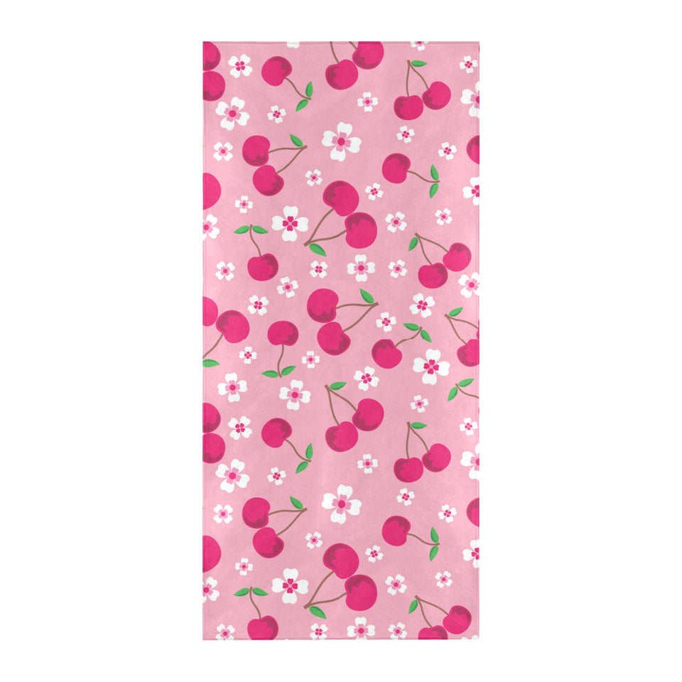 cherry flower pattern pink background Beach Towel