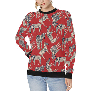 Zebra abstract red background Women's Crew Neck Sweatshirt