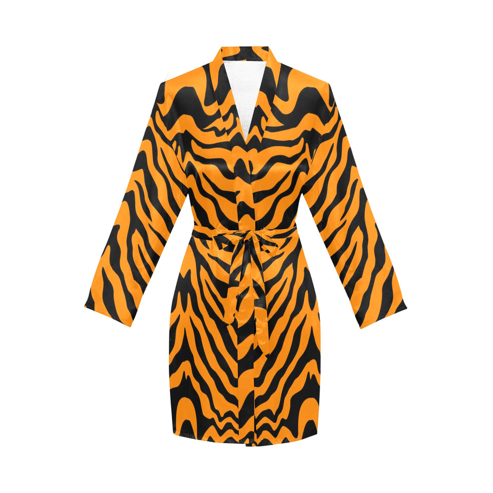 Bengal tigers skin print pattern Women's Long Sleeve Belted Night Robe