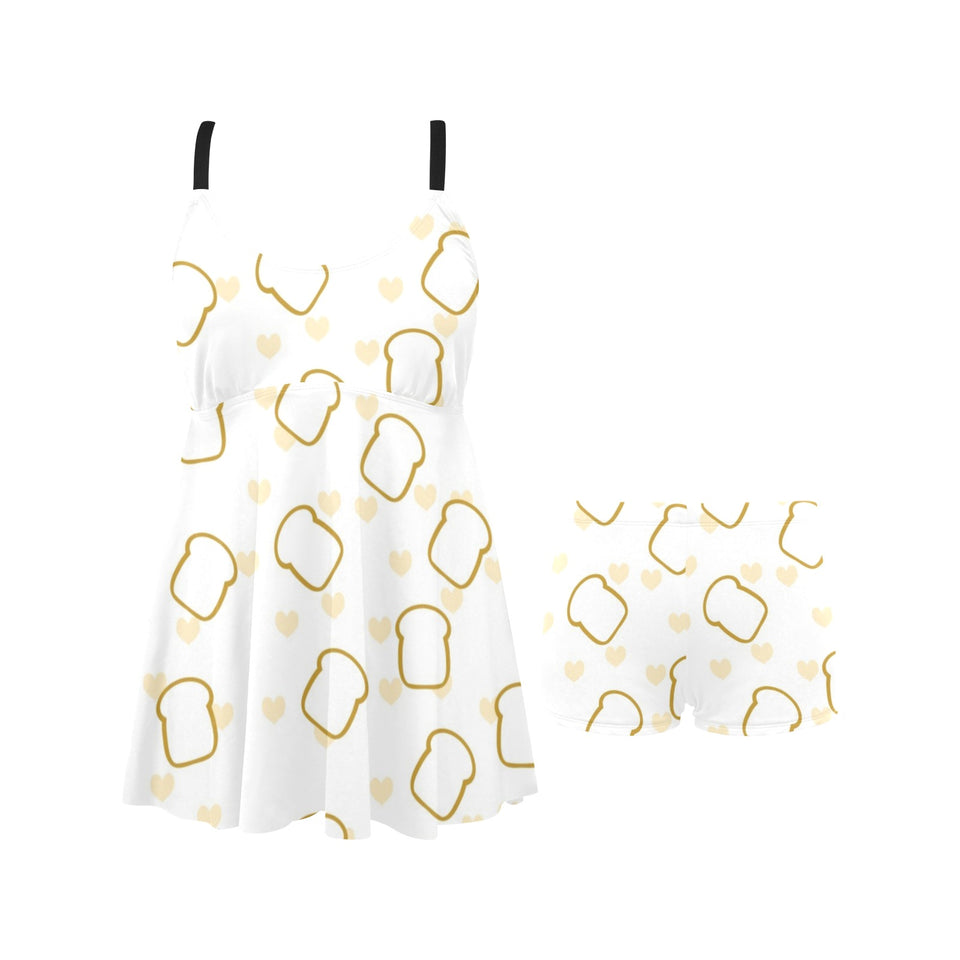 Bread Toast Pattern Print Design 01 Chest Sexy Pleated Two Piece Swim Dress