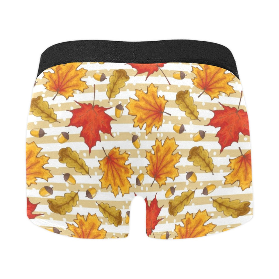 Maple leaf oak leaf acorns beige striped backgroun Men's All Over Print Boxer Briefs Men's Underwear