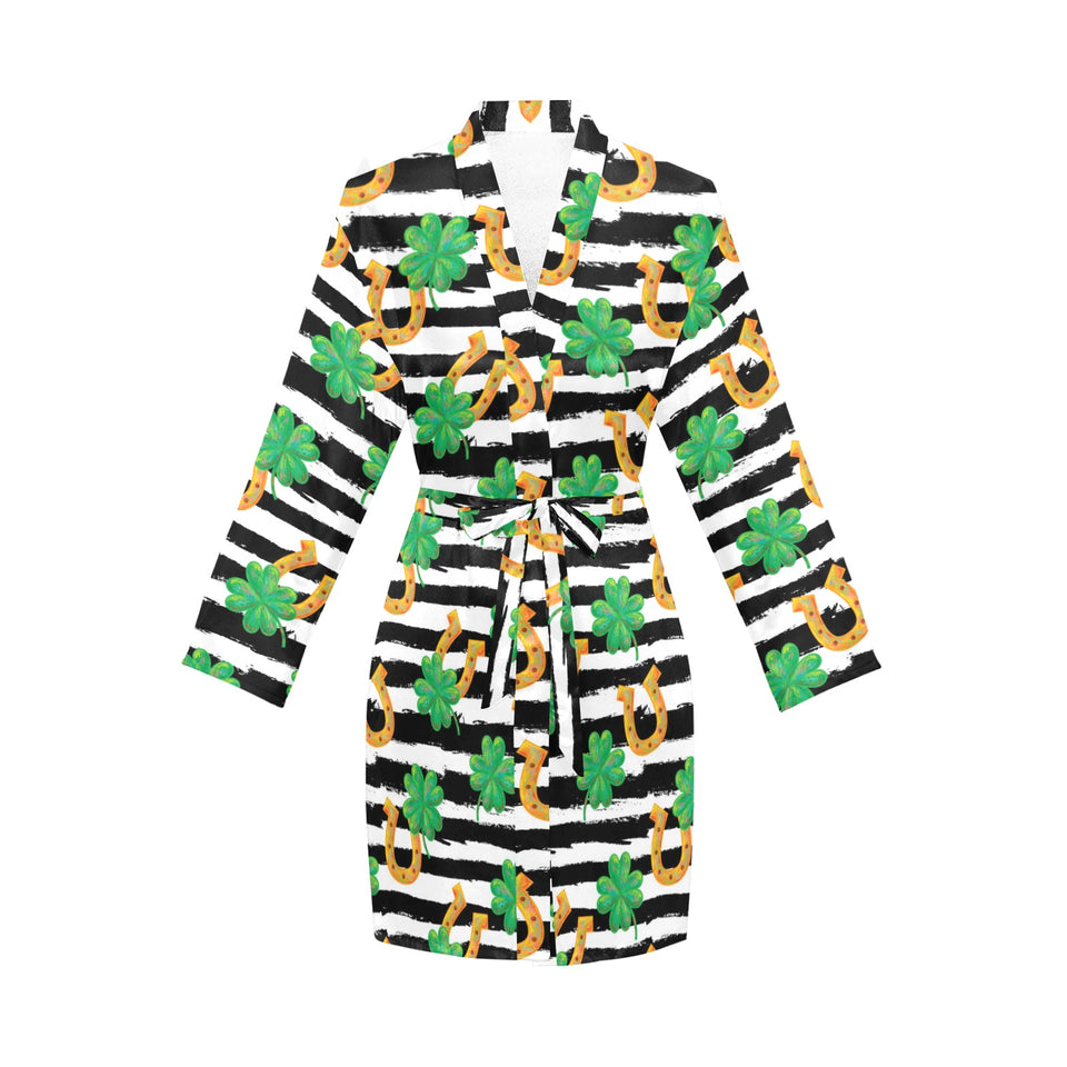 Horseshoes Pattern Print Design 01 Women's Long Sleeve Belted Night Robe