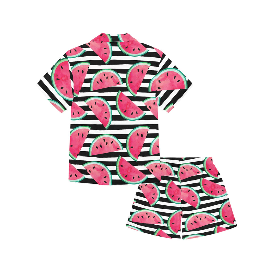 Watercolor paint textured watermelon pieces Kids' Boys' Girls' V-Neck Short Pajama Set