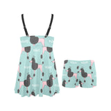 poodle dog green background Chest Sexy Pleated Two Piece Swim Dress