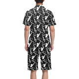 Saxophone music notes treble clef black white them Men's V-Neck Short Pajama Set