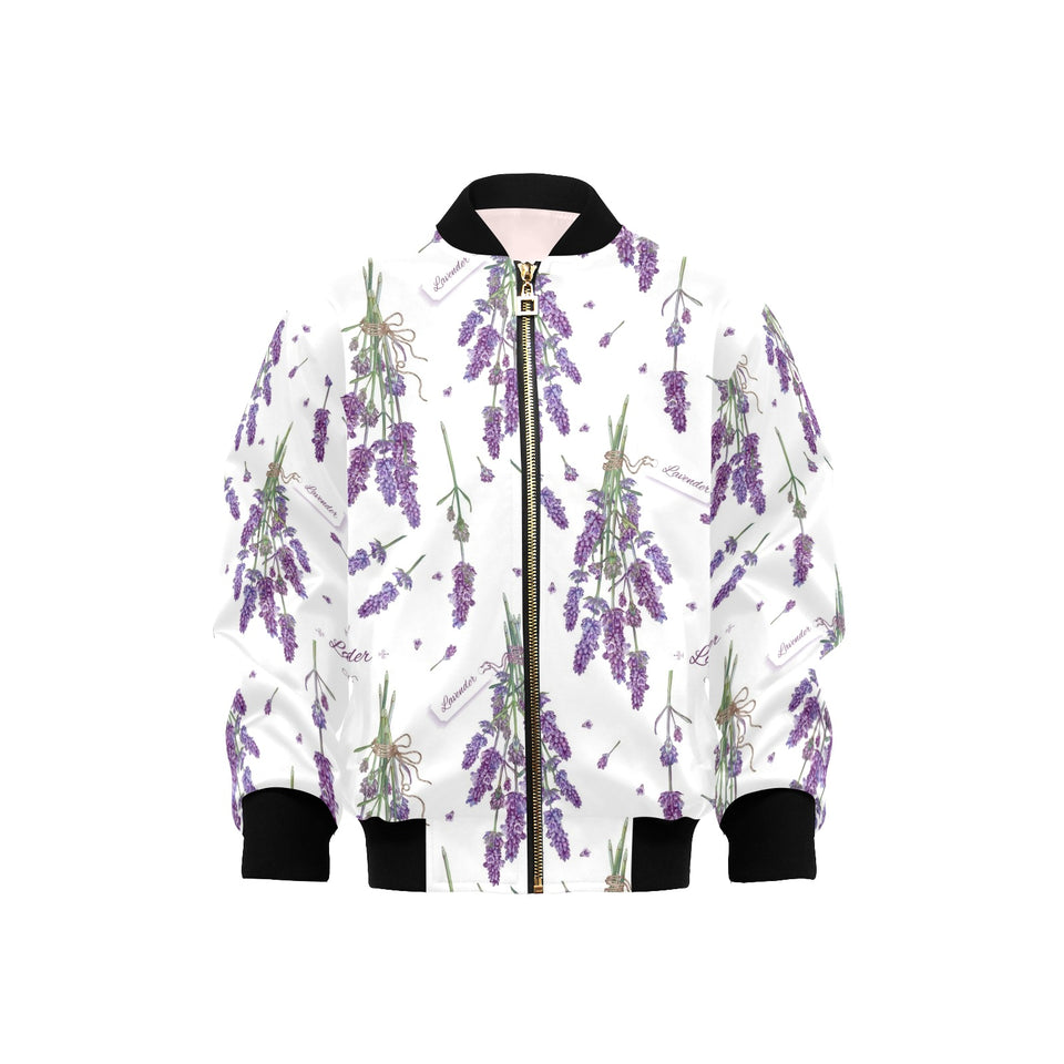 lavender flower design pattern Kids' Boys' Girls' Bomber Jacket