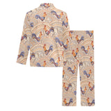 Cute rooster chicken cock floral ornament backgrou Men's Long Pajama Set