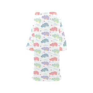 Hippopotamus Pattern Print Design 03 Blanket Robe with Sleeves