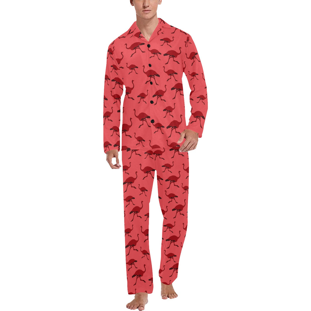 Ostrich Pattern Print Design 03 Men's Long Pajama Set