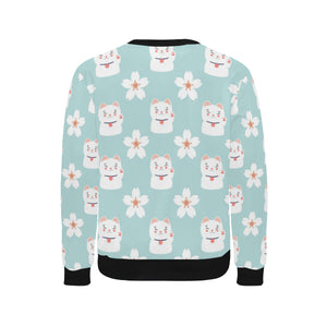 Maneki neko cat sakura Men's Crew Neck Sweatshirt
