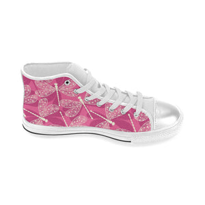 Beautiful dragonfly pink background Women's High Top Canvas Canvas Shoes White
