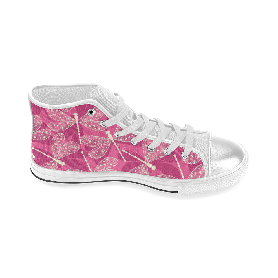 Beautiful dragonfly pink background Women's High Top Canvas Canvas Shoes White
