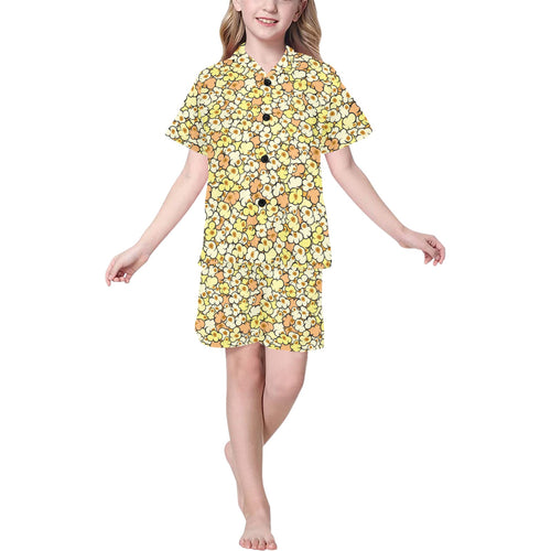 Popcorn Pattern Print Design 03 Kids' Boys' Girls' V-Neck Short Pajama Set