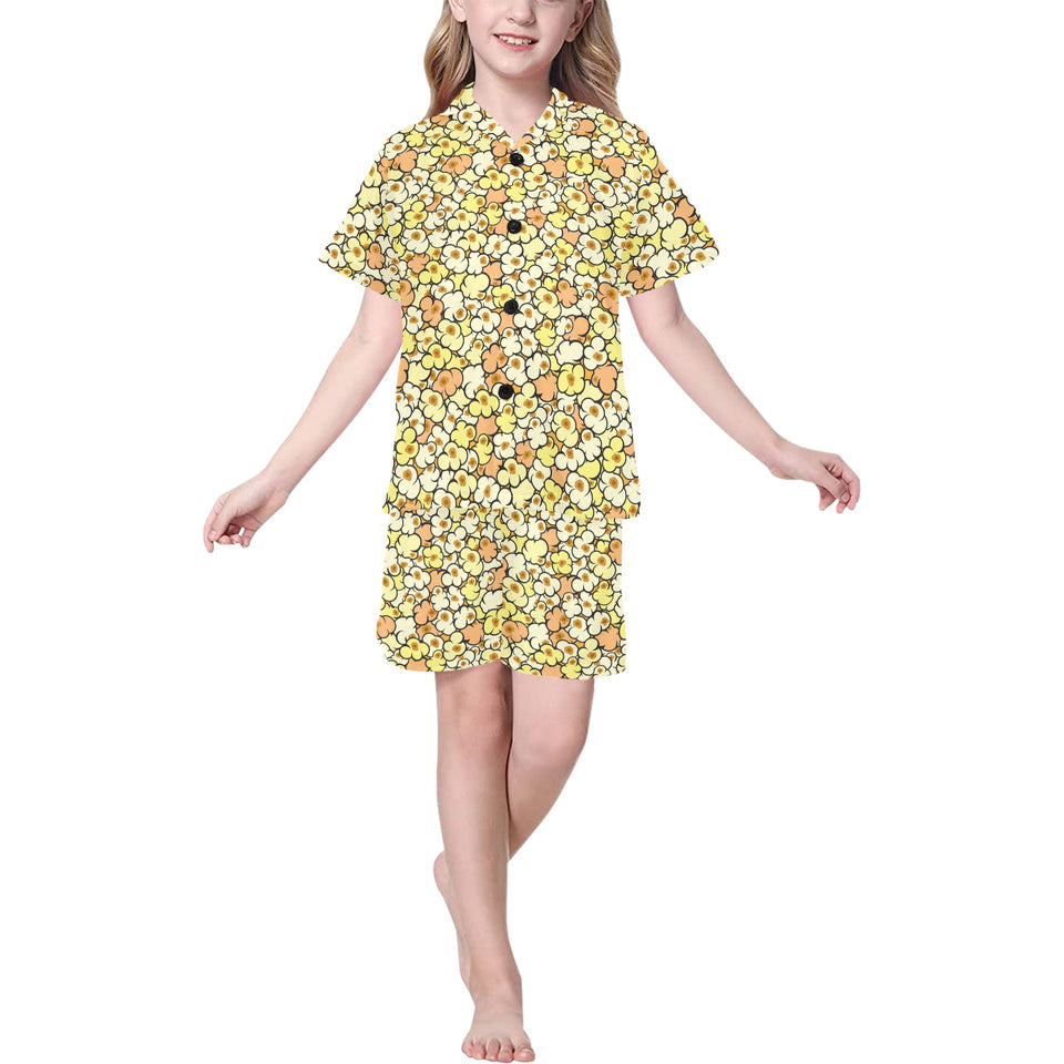 Popcorn Pattern Print Design 03 Kids' Boys' Girls' V-Neck Short Pajama Set