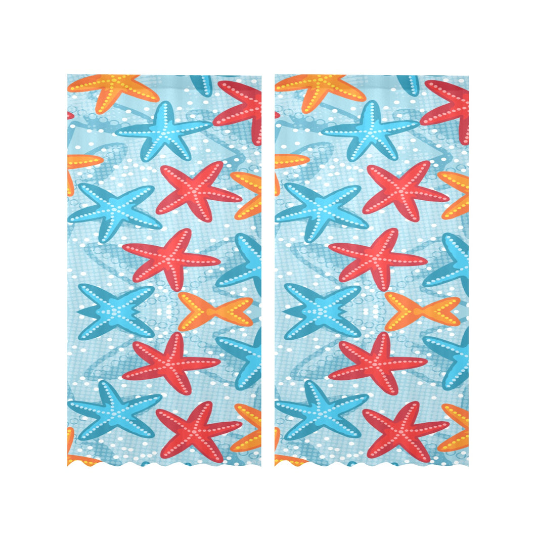 Blue red orange starfish pattern Gauze Curtain