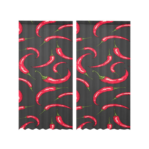 Chili peppers pattern black background Gauze Curtain