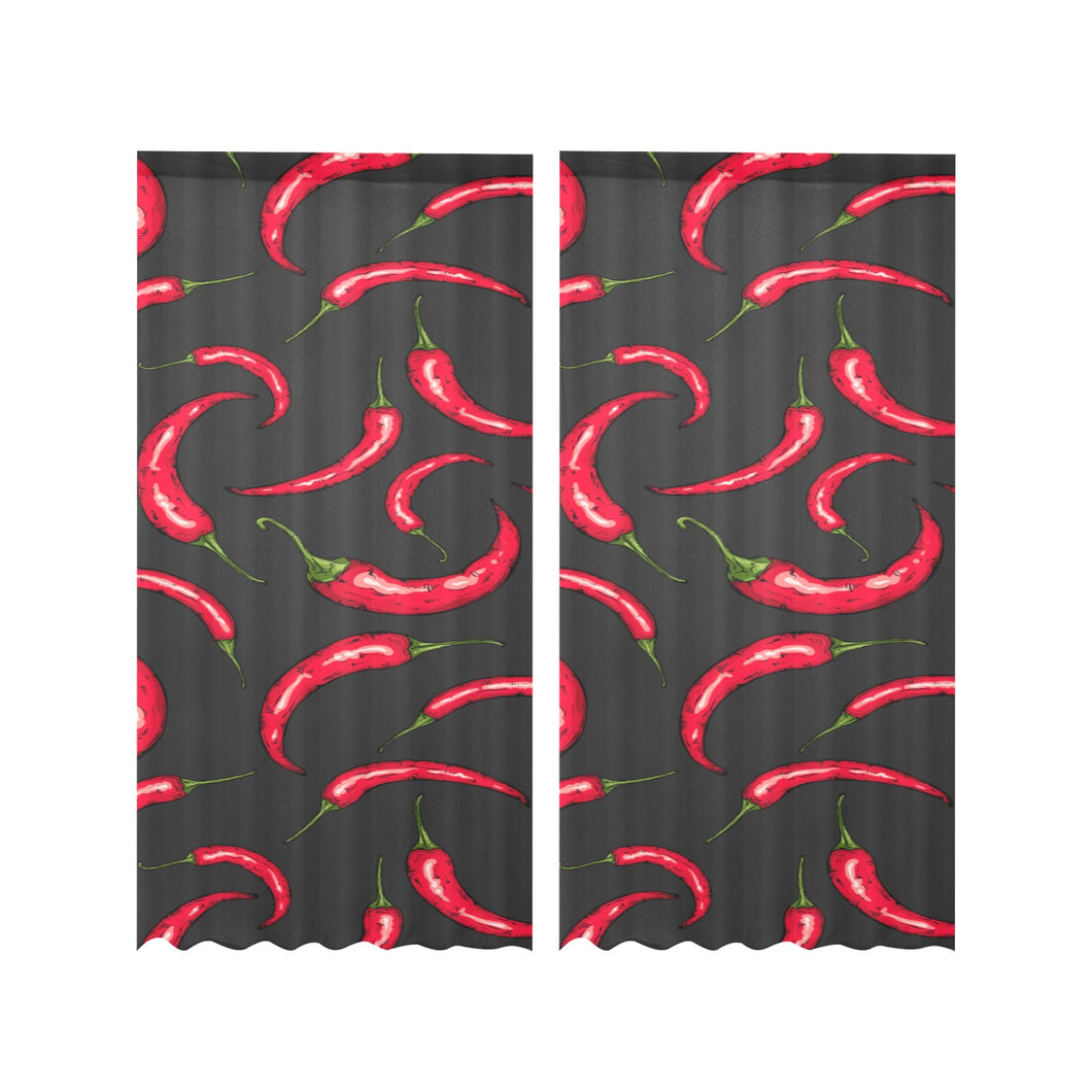 Chili peppers pattern black background Gauze Curtain