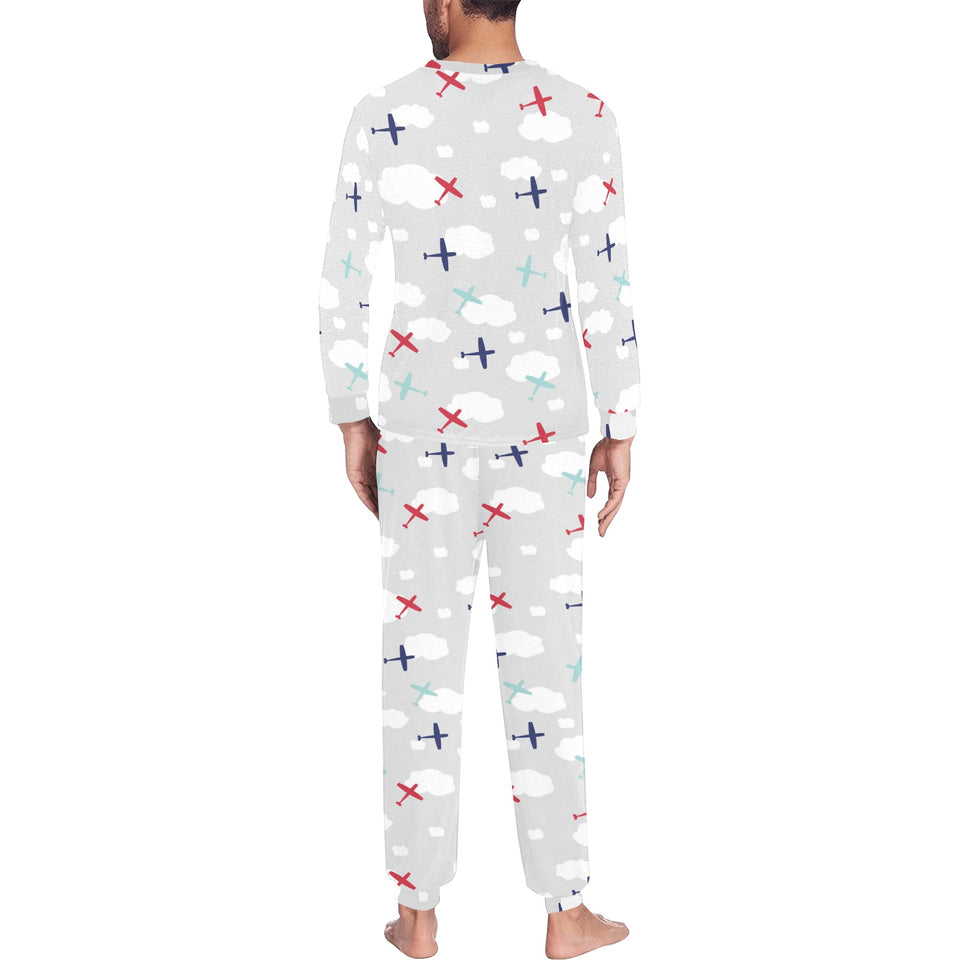 Airplane cloud grey background Men's All Over Print Pajama