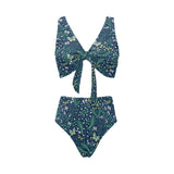 butterfly leaves pattern Chest Bowknot High Waisted Bikini Swimsuit